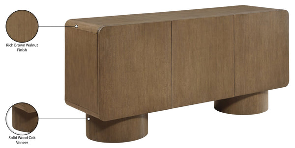 Meridian Furniture Adagio Oak Veneer Sideboard Buffet with Soft Close Drawers for Elegant Dining Room Storage Brown 66045Brown