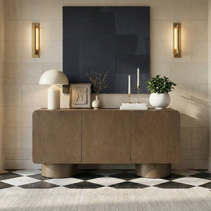 Meridian Furniture Adagio Oak Veneer Sideboard Buffet with Soft Close Drawers for Elegant Dining Room Storage Brown 66045Brown