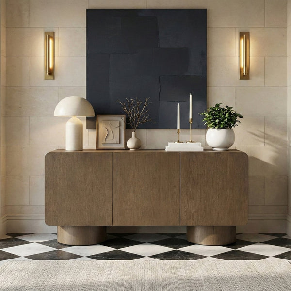 Meridian Furniture Adagio Oak Veneer Sideboard Buffet with Soft Close Drawers for Elegant Dining Room Storage Brown 66045Brown