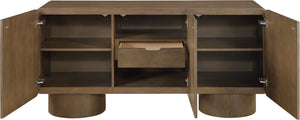 Meridian Furniture Adagio Oak Veneer Sideboard Buffet with Soft Close Drawers for Elegant Dining Room Storage Brown 66045Brown