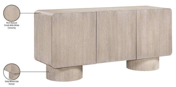 Meridian Furniture Adagio Oak Veneer Sideboard Buffet with Soft Close Drawers for Elegant Dining Room Storage Natural 66045Natural