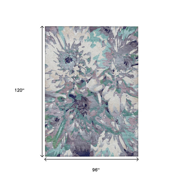 HomeRoots 8' X 10' Lavender Gray Floral Washable Area Rug – Durable, Stylish for Indoor & Outdoor Spaces 660460