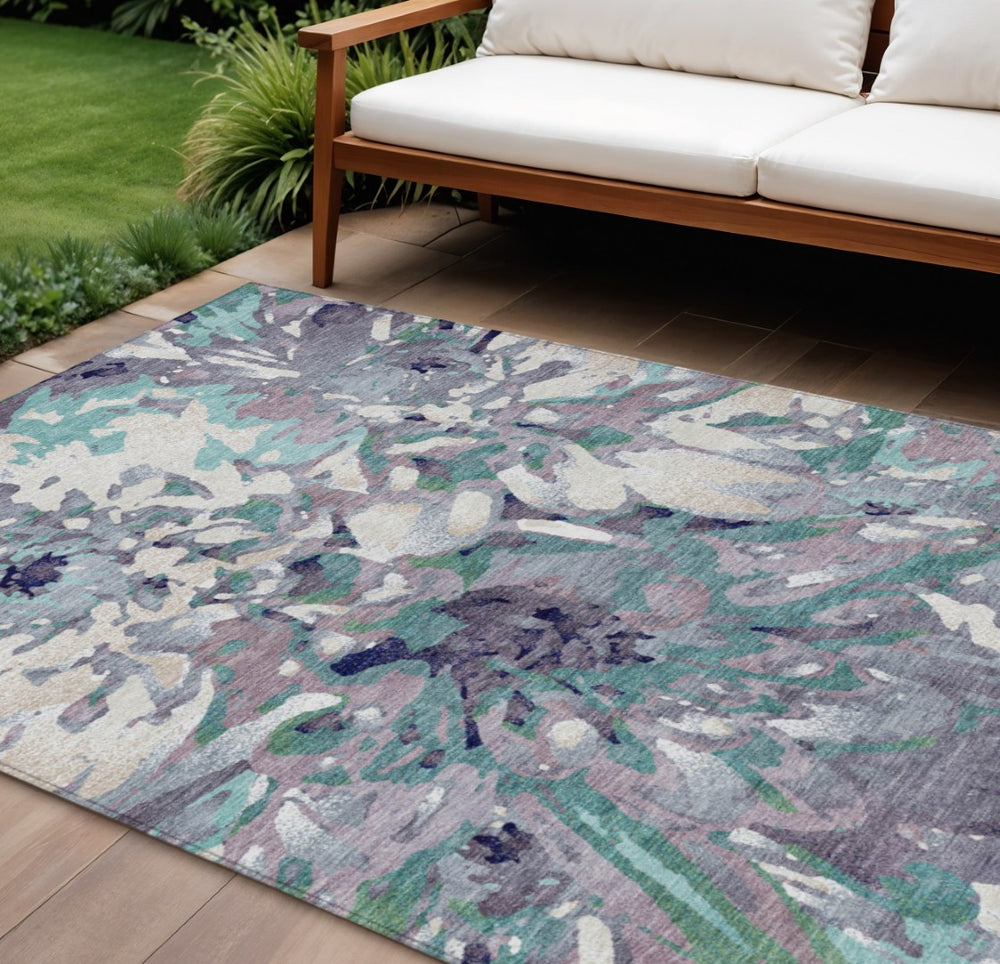 HomeRoots 8' X 10' Lavender Gray Floral Washable Area Rug – Durable, Stylish for Indoor & Outdoor Spaces 660460