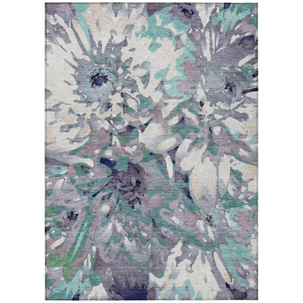 HomeRoots 8' X 10' Lavender Gray Floral Washable Area Rug – Durable, Stylish for Indoor & Outdoor Spaces 660460