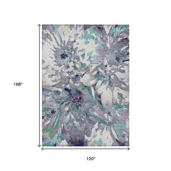 HomeRoots 10' Elegant Lavender Gray Floral Washable Area Rug for Indoor/Outdoor Use - Durable & Stylish Decor 660462