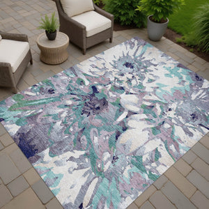 HomeRoots 10' Elegant Lavender Gray Floral Washable Area Rug for Indoor/Outdoor Use - Durable & Stylish Decor 660462