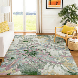 HomeRoots 5' X 8' Elegant Sage Gold & Emerald Floral Area Rug - Indoor/Outdoor, Washable, Durable Design! 660464