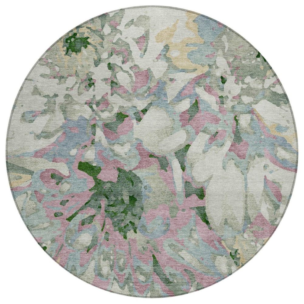 HomeRoots 8' Sage Gold and Emerald Round Floral Rug - Durable, Washable, Stylish for Indoor & Outdoor Living Spaces 660465