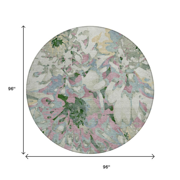 HomeRoots 8' Sage Gold and Emerald Round Floral Rug - Durable, Washable, Stylish for Indoor & Outdoor Living Spaces 660465