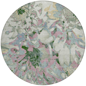 HomeRoots 8' Sage Gold and Emerald Round Floral Rug - Durable, Washable, Stylish for Indoor & Outdoor Living Spaces 660465