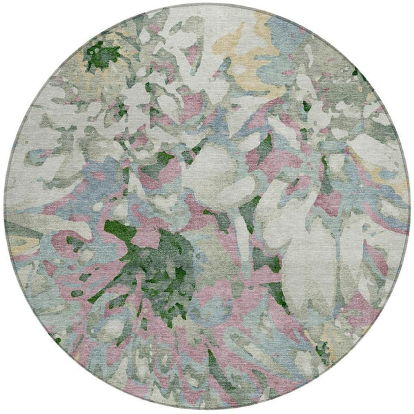 HomeRoots 8' Sage Gold and Emerald Round Floral Rug - Durable, Washable, Stylish for Indoor & Outdoor Living Spaces 660465