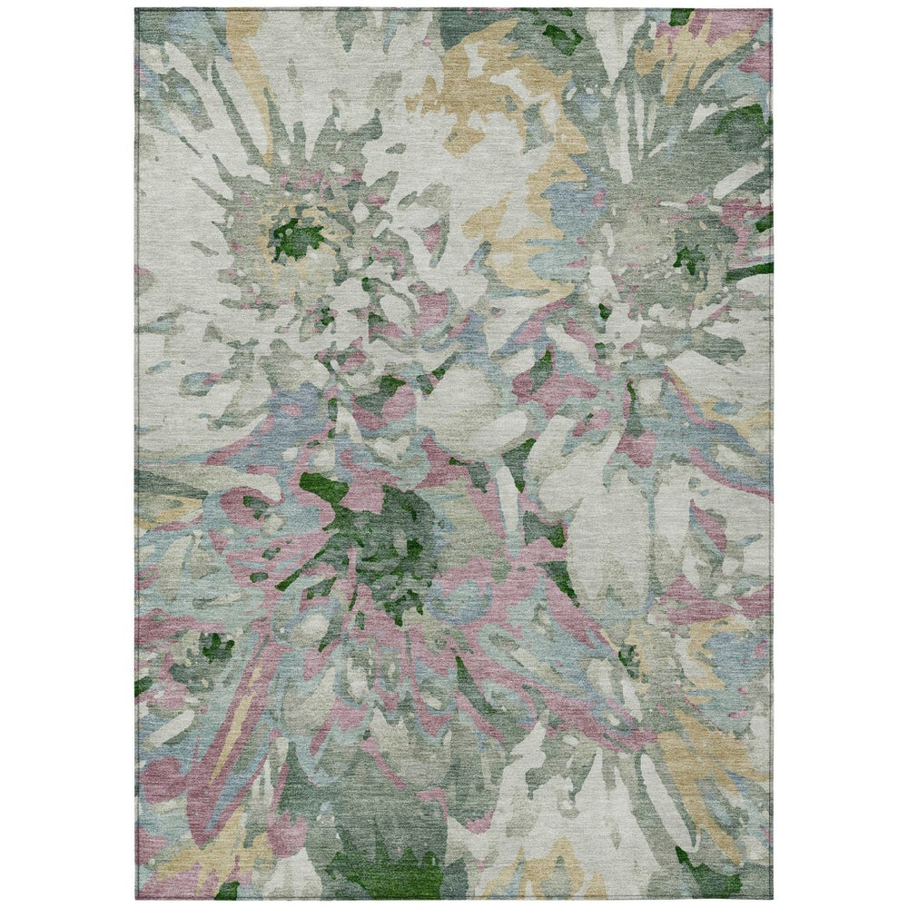 HomeRoots 8' X 10' Sage Gold Emerald Floral Area Rug – Durable, Washable & Versatile for Indoor/Outdoor Spaces 660466