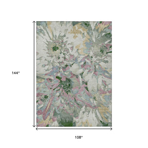HomeRoots 9' Indoor Outdoor Floral Area Rug - Sage, Gold & Emerald - Washable, Durable, Elegant Design for All Spaces 660467