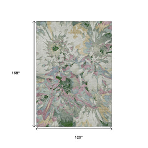 HomeRoots 10' Luxurious Sage Gold & Emerald Floral Washable Area Rug - Perfect for Indoor & Outdoor Spaces! 660468