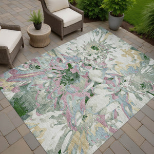 HomeRoots 10' Luxurious Sage Gold & Emerald Floral Washable Area Rug - Perfect for Indoor & Outdoor Spaces! 660468