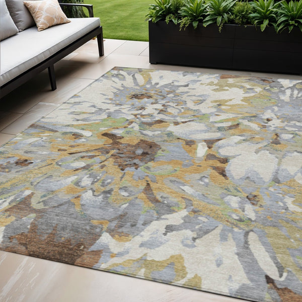 HomeRoots 5' X 8' Washable Floral Area Rug in Wheat, Ivory & Gray - Durable, Stylish for Indoor & Outdoor Use 660470