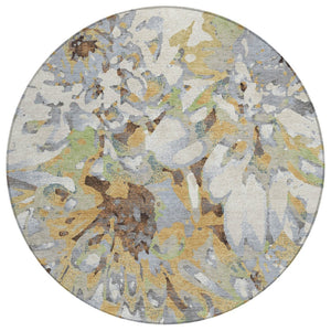 HomeRoots 8' Round Floral Area Rug in Wheat, Ivory & Gray – Washable, Durable for Indoor & Outdoor Use! 660471