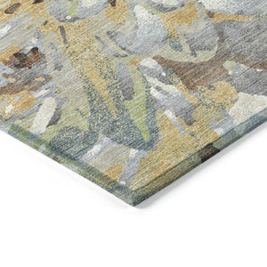 HomeRoots 8' Round Floral Area Rug in Wheat, Ivory & Gray – Washable, Durable for Indoor & Outdoor Use! 660471