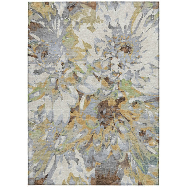 HomeRoots 8' X 10' Washable Floral Area Rug - Durable Wheat, Ivory & Gray Design for Indoor & Outdoor Use 660472