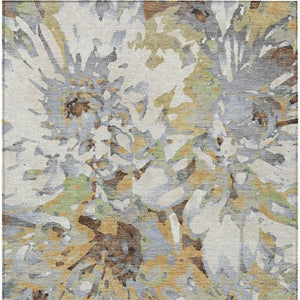 HomeRoots 9' X 12' Floral Washable Area Rug in Wheat, Ivory & Gray – Durable Indoor/Outdoor Charm for All Spaces 660473