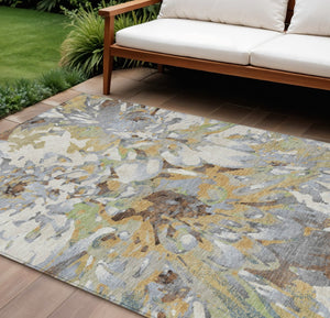 HomeRoots 9' X 12' Floral Washable Area Rug in Wheat, Ivory & Gray – Durable Indoor/Outdoor Charm for All Spaces 660473