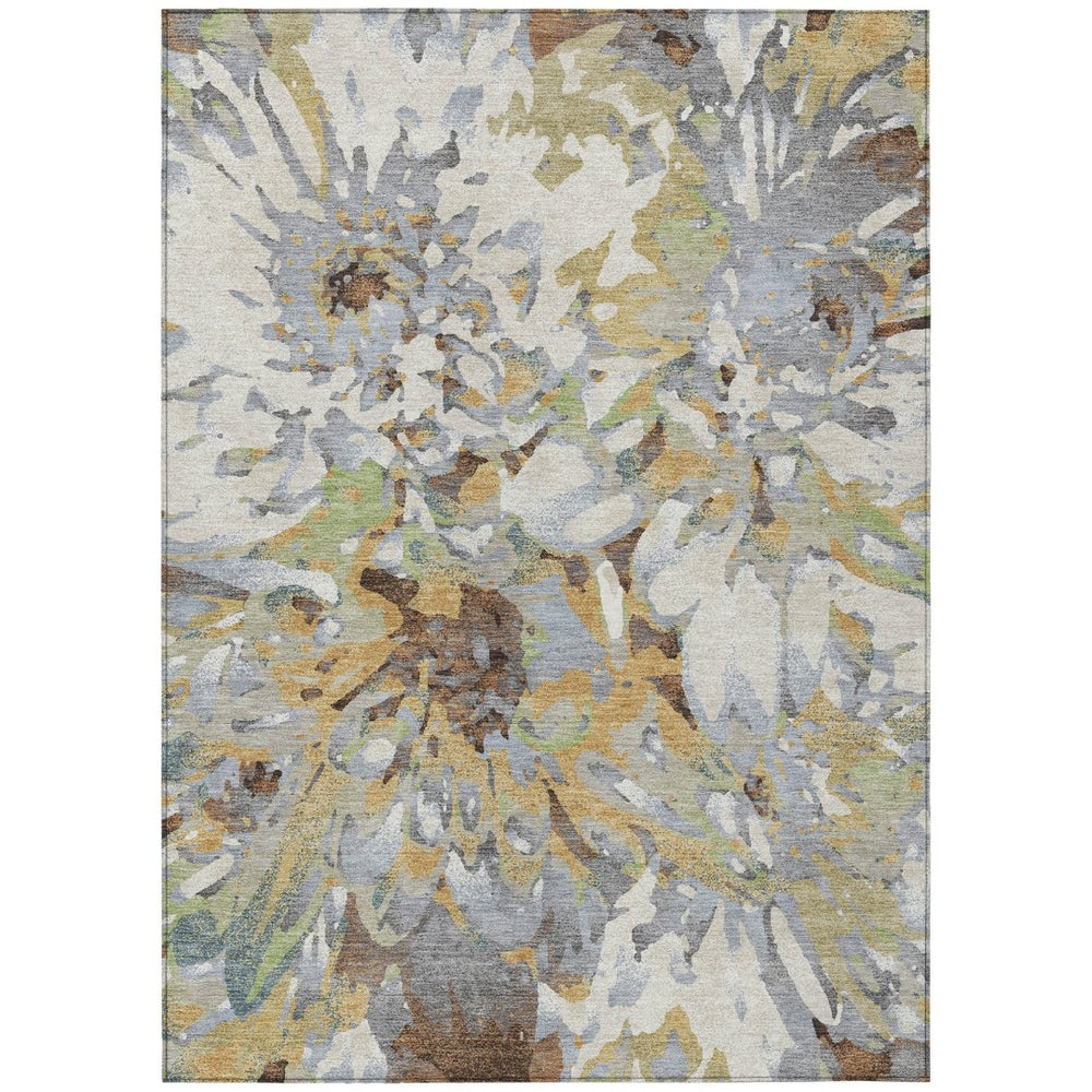 HomeRoots 9' X 12' Floral Washable Area Rug in Wheat, Ivory & Gray – Durable Indoor/Outdoor Charm for All Spaces 660473