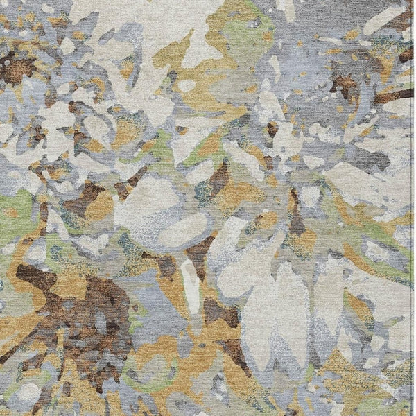 HomeRoots 9' X 12' Floral Washable Area Rug in Wheat, Ivory & Gray – Durable Indoor/Outdoor Charm for All Spaces 660473