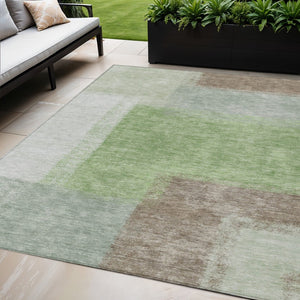 HomeRoots 5' X 8' Artichoke Green Abstract Washable Area Rug - Durable, Stain-Resistant for Indoor & Outdoor Use 660476
