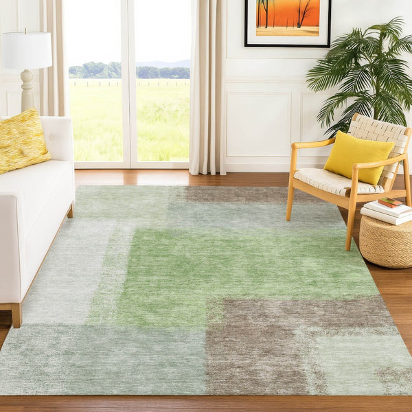 HomeRoots 5' X 8' Artichoke Green Abstract Washable Area Rug - Durable, Stain-Resistant for Indoor & Outdoor Use 660476
