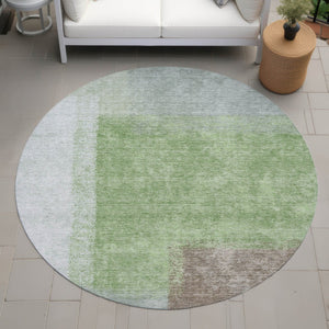 HomeRoots 8' Modern Abstract Artichoke Green and Ivory Round Washable Area Rug for Indoor & Outdoor Spaces 660477