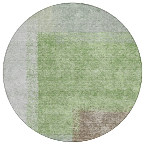 HomeRoots 8' Modern Abstract Artichoke Green and Ivory Round Washable Area Rug for Indoor & Outdoor Spaces 660477