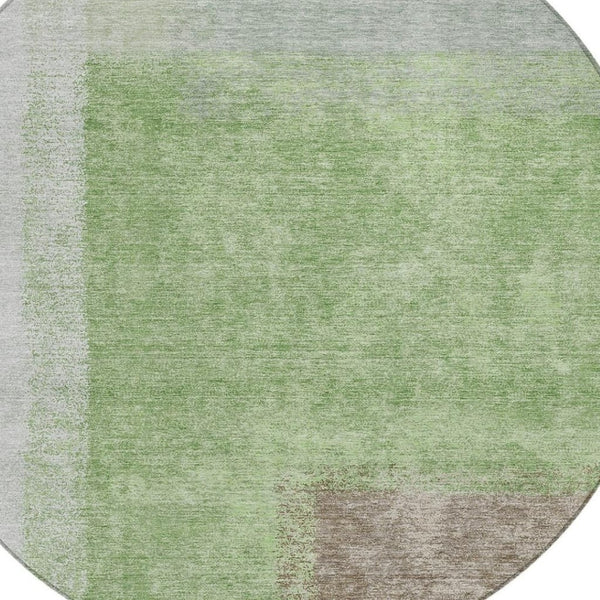 HomeRoots 8' Modern Abstract Artichoke Green and Ivory Round Washable Area Rug for Indoor & Outdoor Spaces 660477