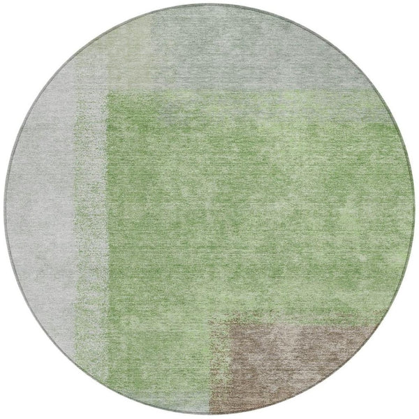 HomeRoots 8' Modern Abstract Artichoke Green and Ivory Round Washable Area Rug for Indoor & Outdoor Spaces 660477