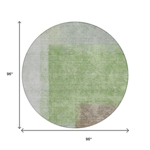 HomeRoots 8' Modern Abstract Artichoke Green and Ivory Round Washable Area Rug for Indoor & Outdoor Spaces 660477