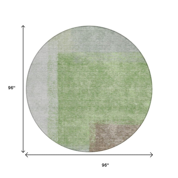 HomeRoots 8' Modern Abstract Artichoke Green and Ivory Round Washable Area Rug for Indoor & Outdoor Spaces 660477