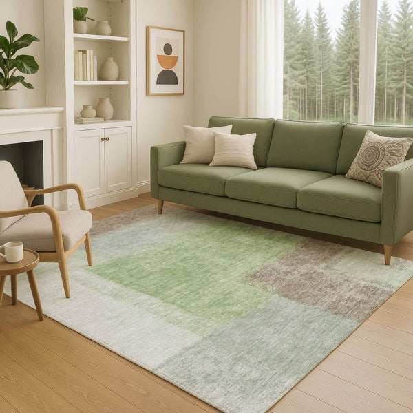 HomeRoots 10' Artichoke Green Abstract Washable Area Rug – Stylish Indoor/Outdoor Durable Design for High-Traffic Spaces 660480
