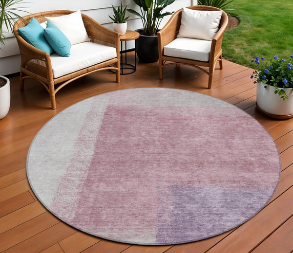 HomeRoots 8' Blush Ivory and Gray Round Abstract Rug - Stylish, Washable, Durable for Indoor & Outdoor Spaces 660483