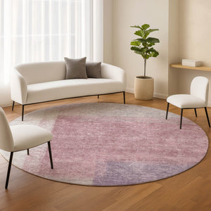 HomeRoots 8' Blush Ivory and Gray Round Abstract Rug - Stylish, Washable, Durable for Indoor & Outdoor Spaces 660483