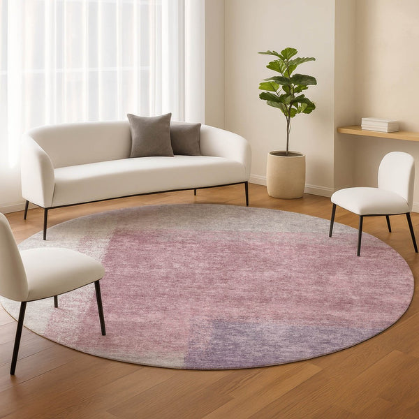 HomeRoots 8' Blush Ivory and Gray Round Abstract Rug - Stylish, Washable, Durable for Indoor & Outdoor Spaces 660483