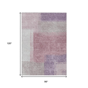HomeRoots 8' X 10' Stylish Blush Ivory & Gray Abstract Washable Area Rug for Indoor & Outdoor Use 660484