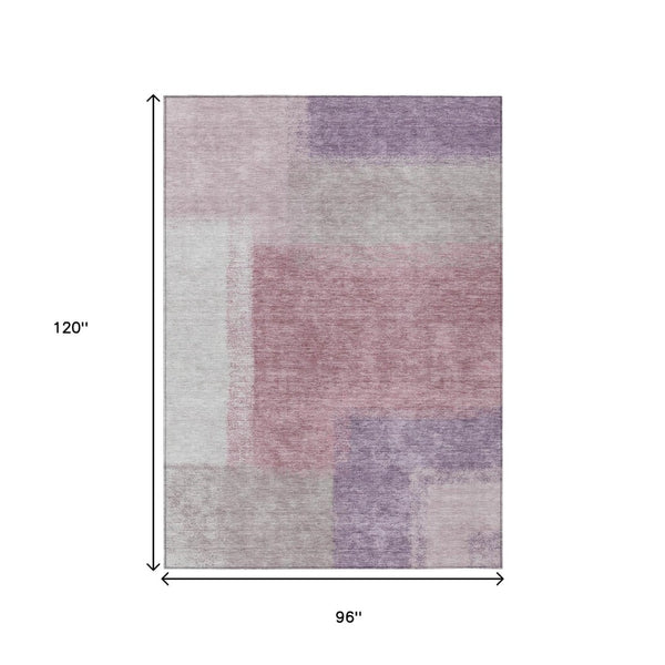 HomeRoots 8' X 10' Stylish Blush Ivory & Gray Abstract Washable Area Rug for Indoor & Outdoor Use 660484