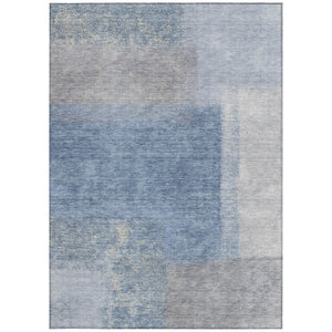 HomeRoots 5' Contemporary Denim Blue, Ivory & Gray Abstract Washable Area Rug for Indoor/Outdoor Use 660488