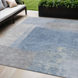 HomeRoots 5' Contemporary Denim Blue, Ivory & Gray Abstract Washable Area Rug for Indoor/Outdoor Use 660488