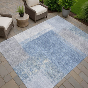HomeRoots 5' Contemporary Denim Blue, Ivory & Gray Abstract Washable Area Rug for Indoor/Outdoor Use 660488