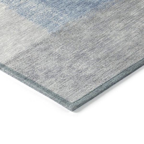 HomeRoots 8' Round Abstract Area Rug in Denim Blue, Ivory & Gray - Durable, Washable, Indoor & Outdoor Use 660489