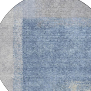 HomeRoots 8' Round Abstract Area Rug in Denim Blue, Ivory & Gray - Durable, Washable, Indoor & Outdoor Use 660489