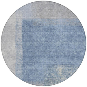HomeRoots 8' Round Abstract Area Rug in Denim Blue, Ivory & Gray - Durable, Washable, Indoor & Outdoor Use 660489