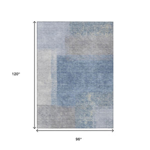 HomeRoots 8' X 10' Denim Blue Abstract Area Rug - Stylish, Washable, Durable for Indoor & Outdoor Use 660490
