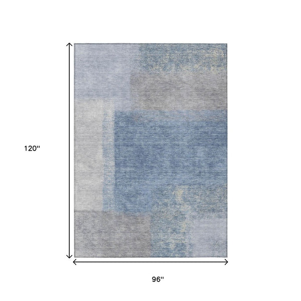 HomeRoots 8' X 10' Denim Blue Abstract Area Rug - Stylish, Washable, Durable for Indoor & Outdoor Use 660490