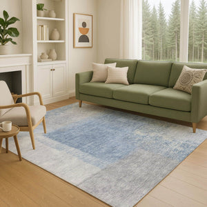 HomeRoots 8' X 10' Denim Blue Abstract Area Rug - Stylish, Washable, Durable for Indoor & Outdoor Use 660490